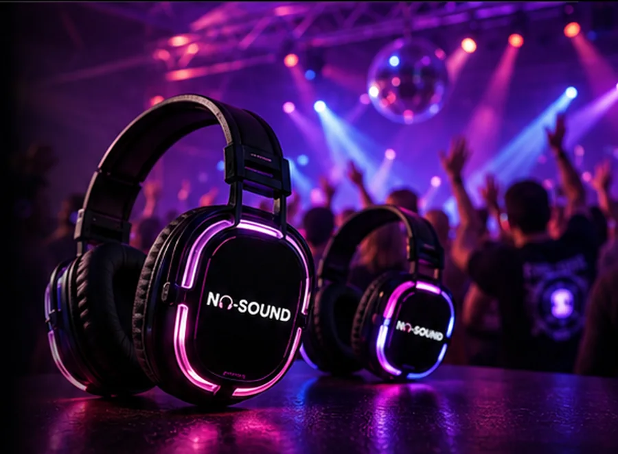 Silent disco met verlichte koptelefoons en sfeerverlichting